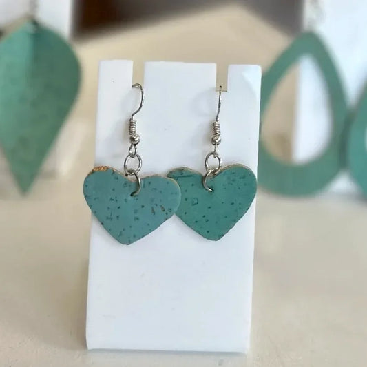 Cork Heart Earrings with Turquoise Stone - Zamak & Cork | Vegan - The Cork Shop