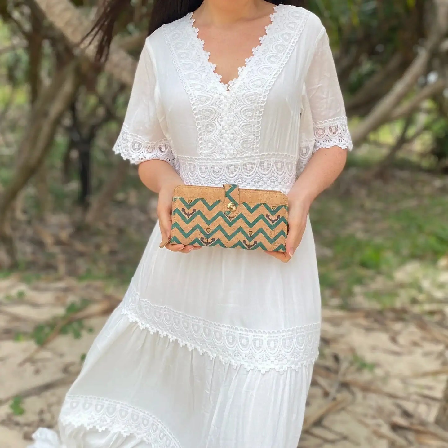 Large Patterned Cork Wallet - Fiona