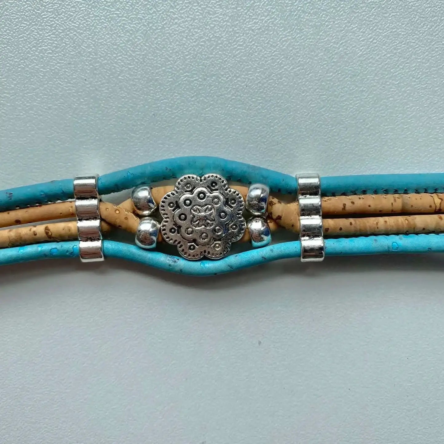 Cork Bracelet with Antique Silver Flower