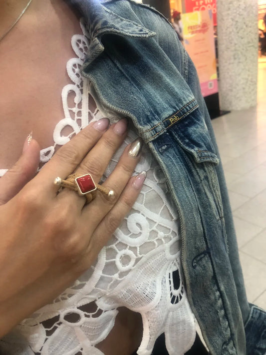 Cork Ring with Red Stone