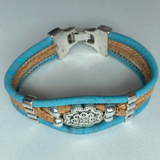 Cork Bracelet with Antique Silver Flower