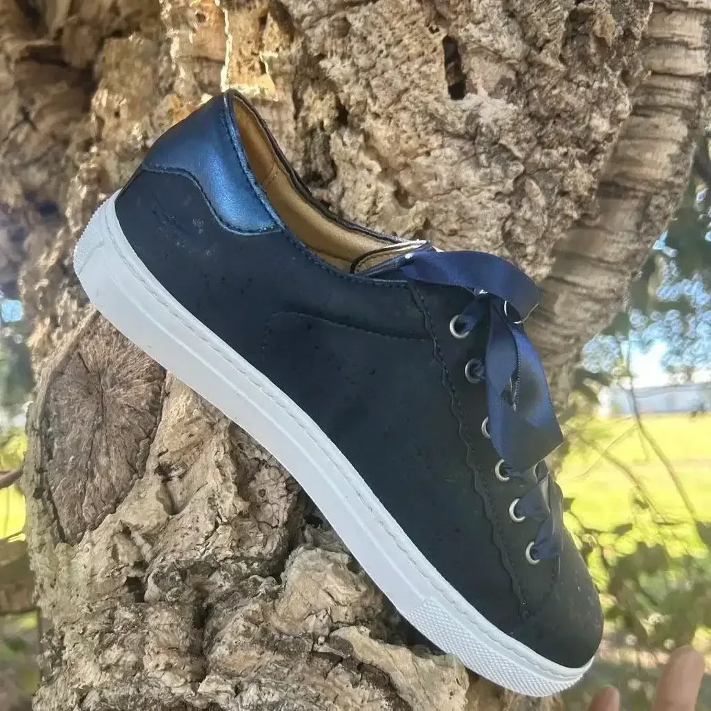 Navy Blue Cork Sneakers - Unisex Vegan Leather Shoes | Made in Portugal - The Cork Shop