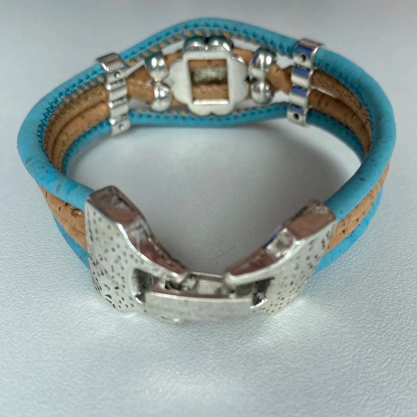 Cork Bracelet with Antique Silver Flower