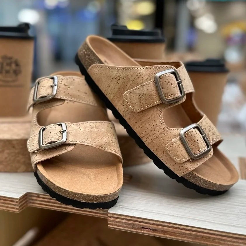 Natural Cork Double Strap Sandals