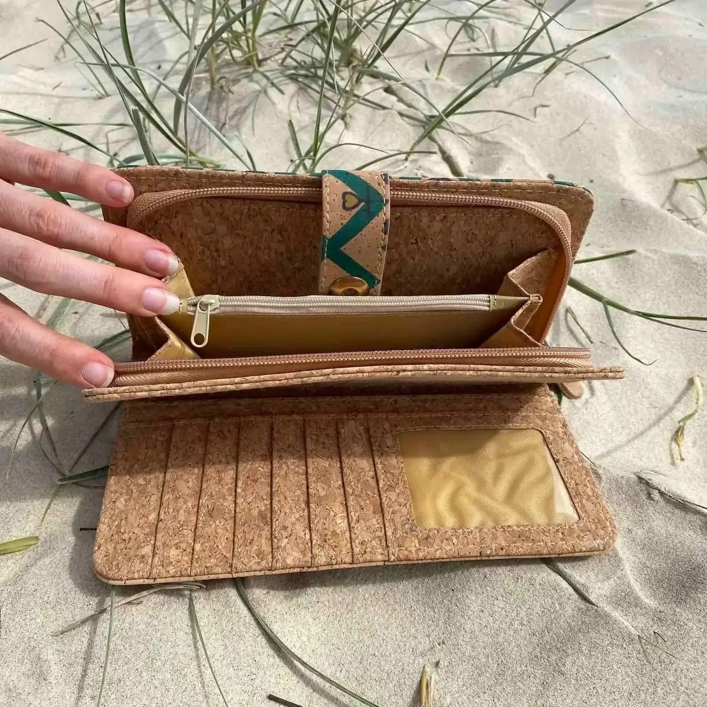 Large Patterned Cork Wallet - Fiona | Vegan Leather with Zip Coin Section - The Cork Shop