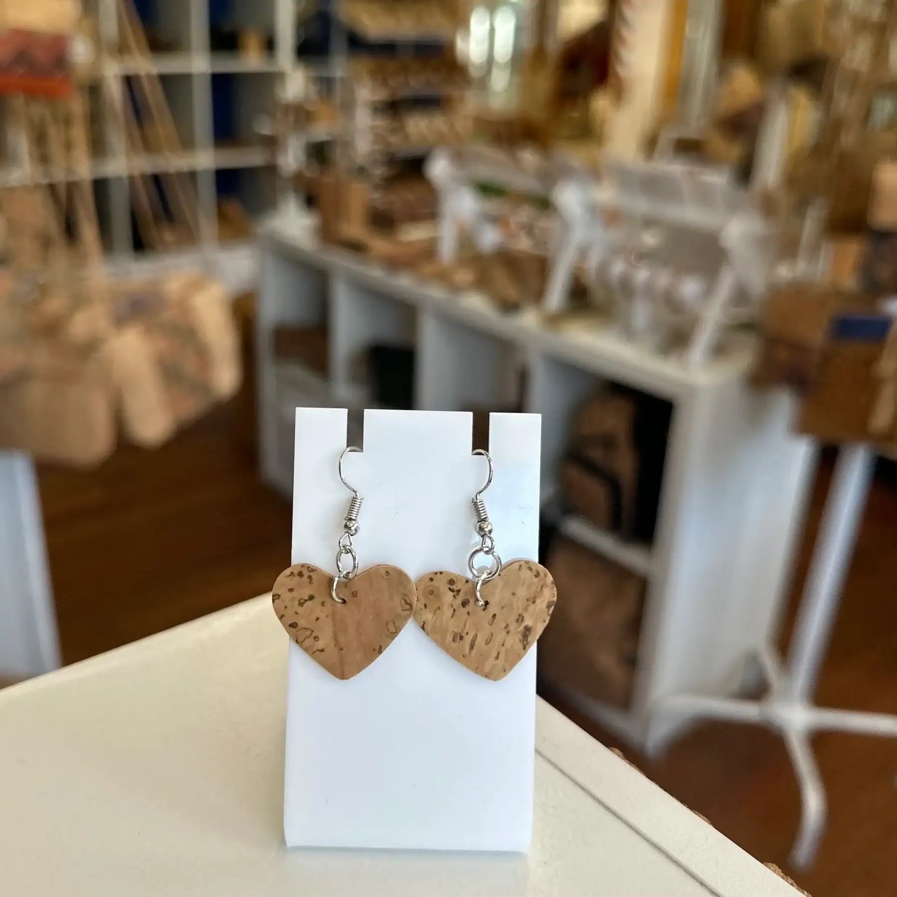 Natural Cork Earrings Heart Shaped