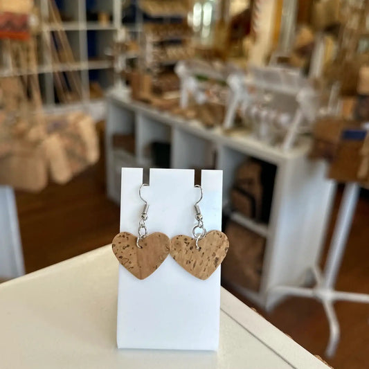 Natural Cork Earrings Heart Shaped