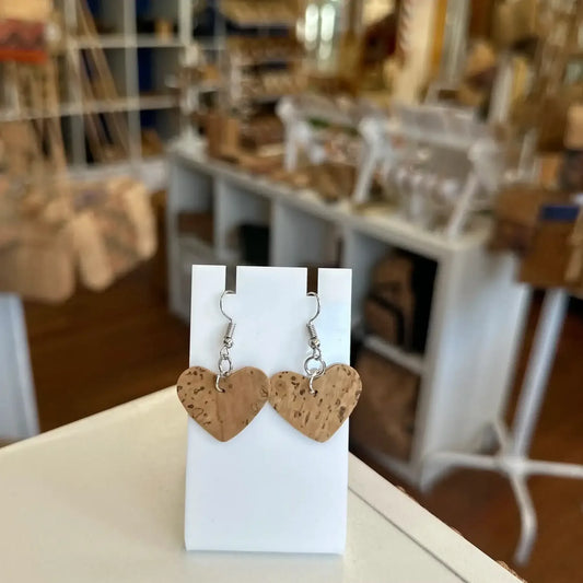 Natural Cork Earrings Heart Shaped - The Cork Shop