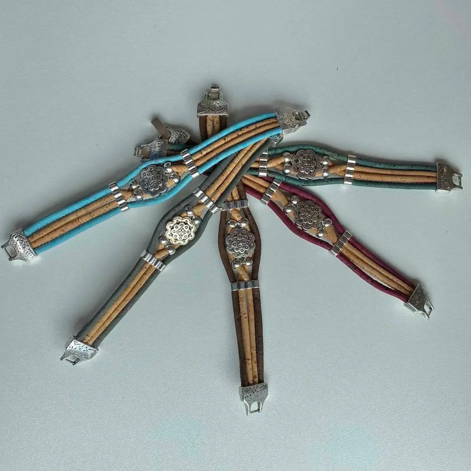 Cork Bracelet with Antique Silver Flower