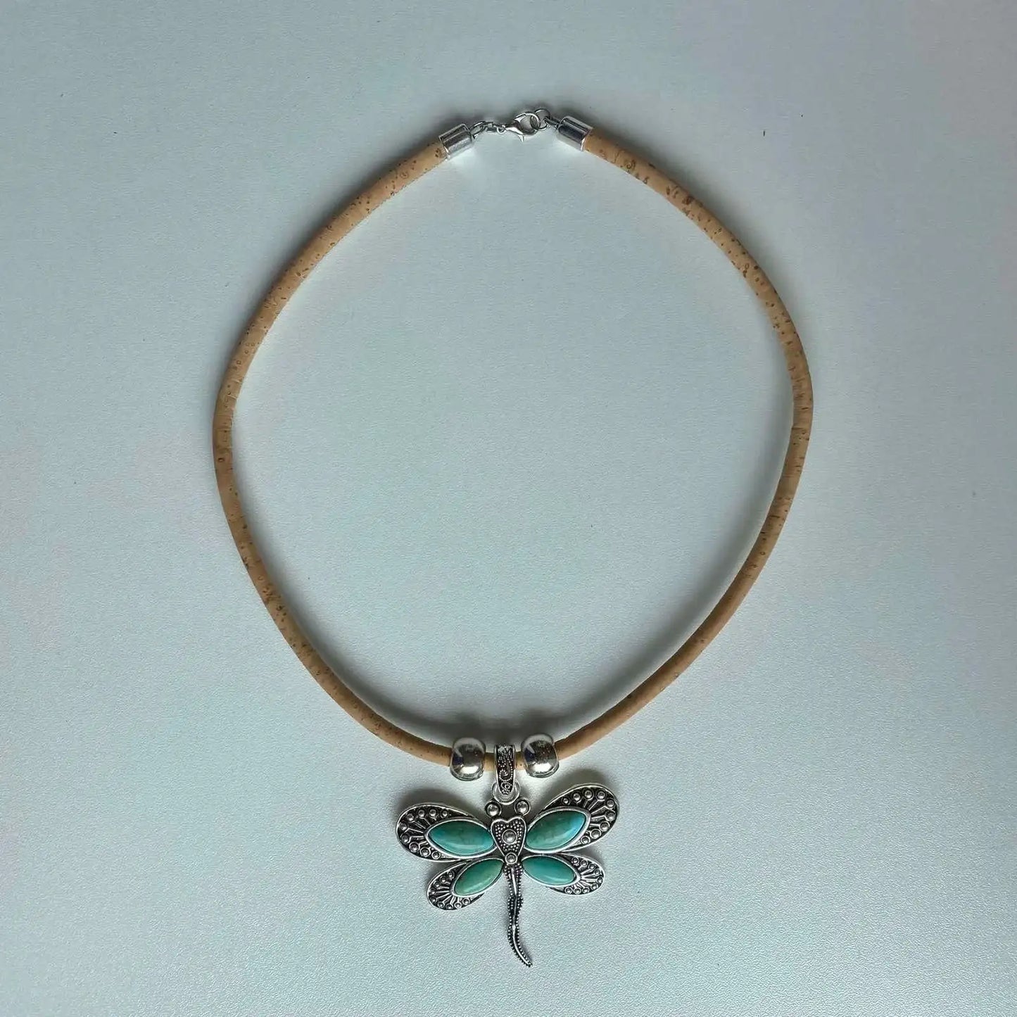 Cork Turquoise Dragonfly Pendant Necklace