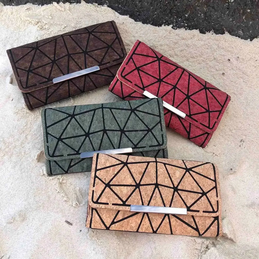 Geo Cork Wallet Deluxe - Tri-Fold Vegan Leather | Four Colors - The Cork Shop