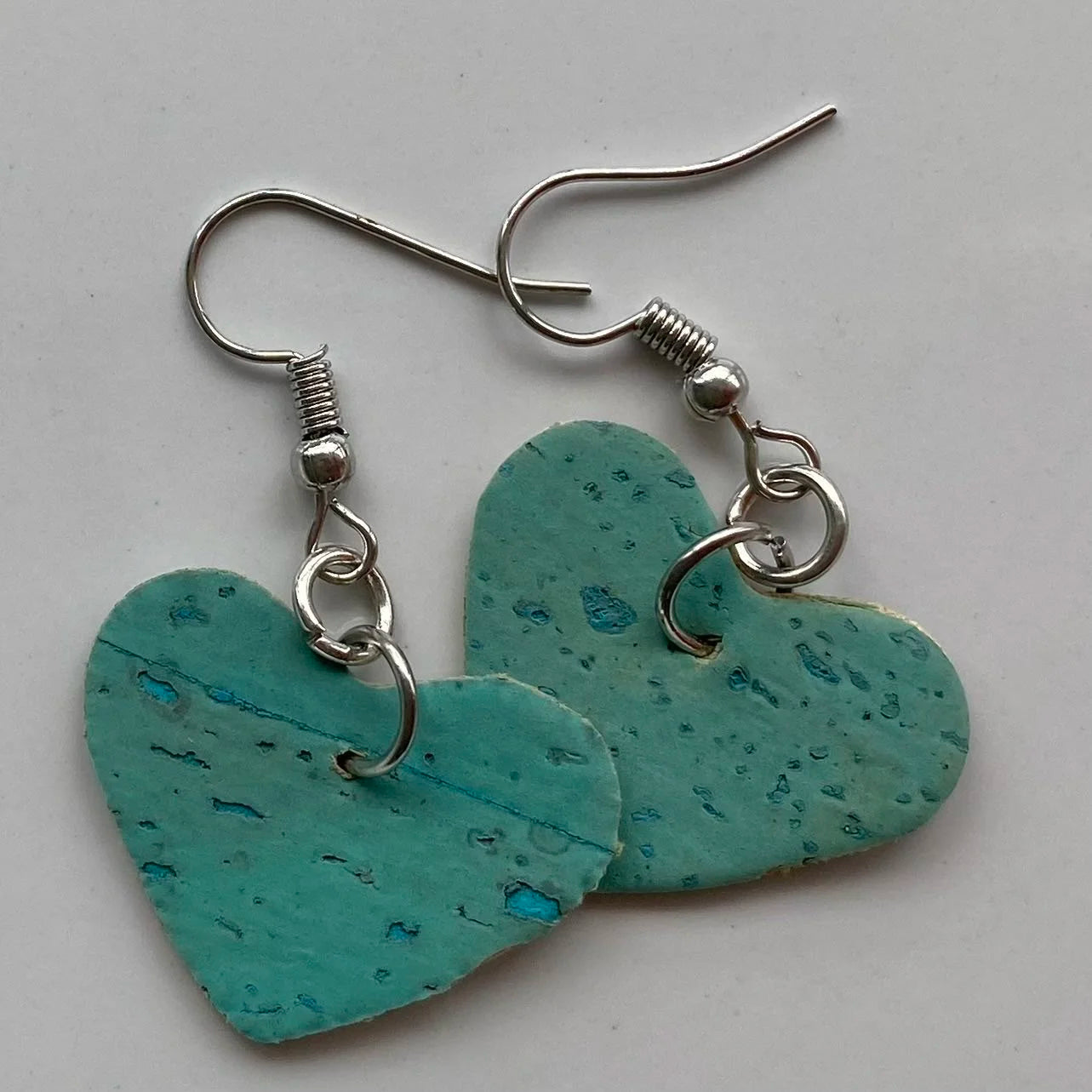 Natural Cork Earrings Turquoise Heart Shaped
