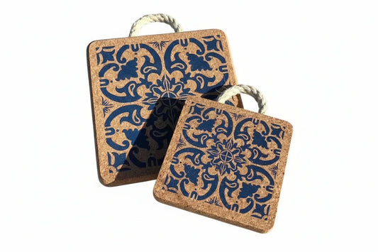 Patterned Cork Trivet with Rope Handle - The Cork Shop