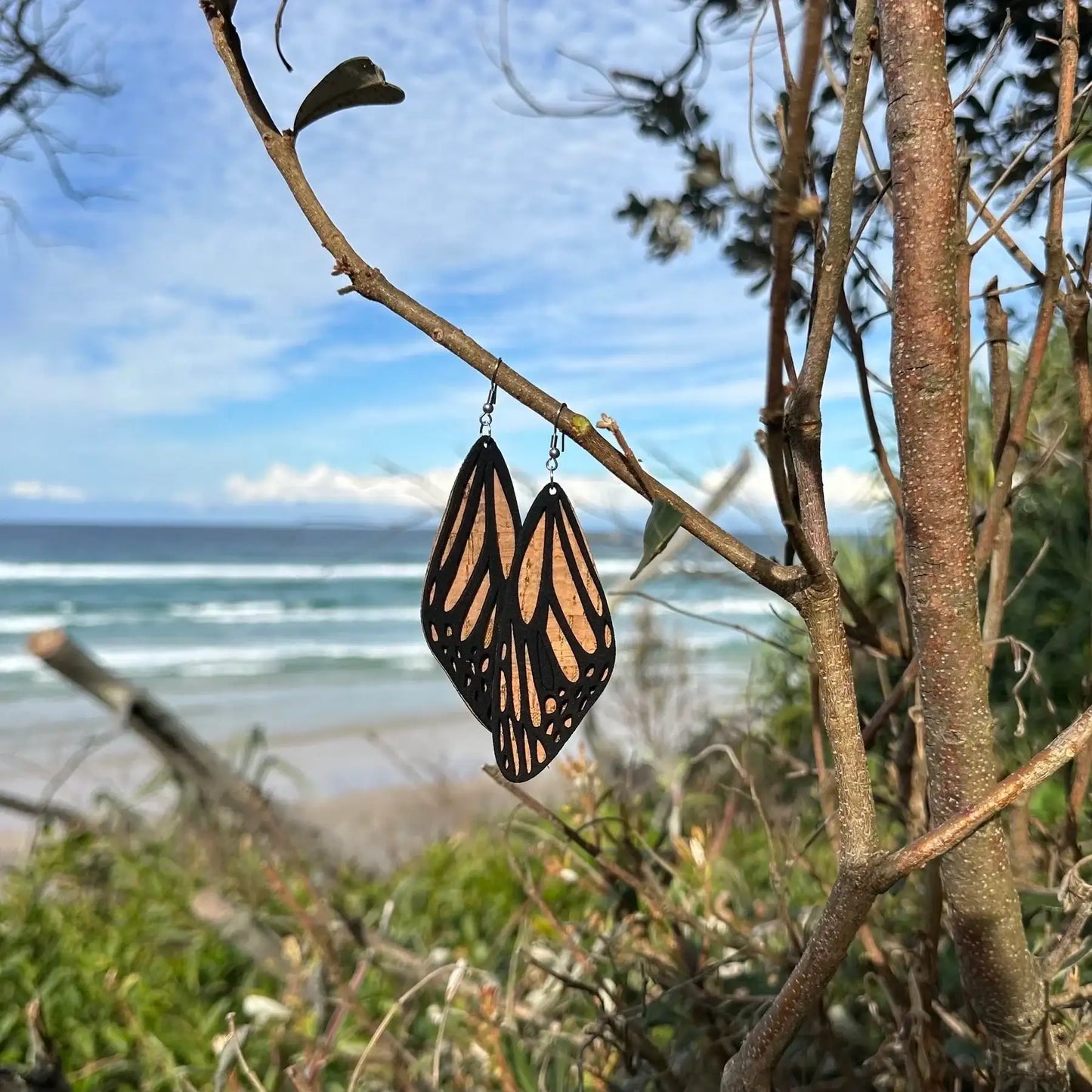 New~Butterfly Wing Cork Earrings