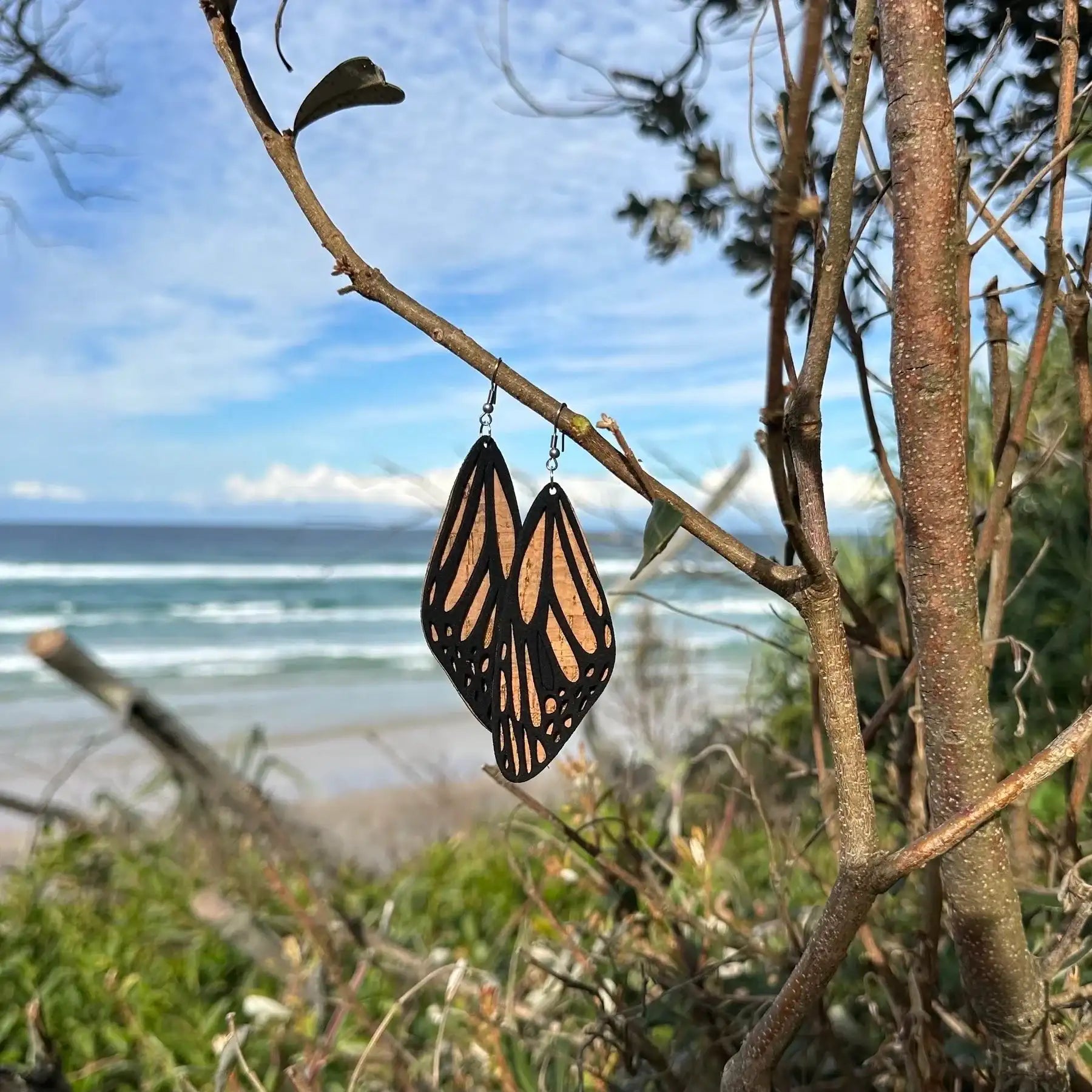 New~Butterfly Wing Cork Earrings