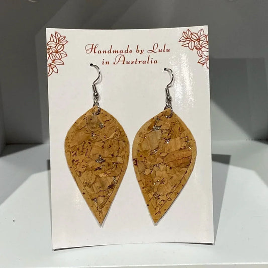 Handmade Cork Earrings with Gold Fleck - Surgical Steel | Vegan - The Cork Shop