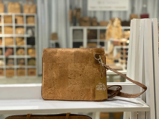 Zeta Natural Cork Slimline Handbag - Crossbody with Brown Trim - The Cork Shop