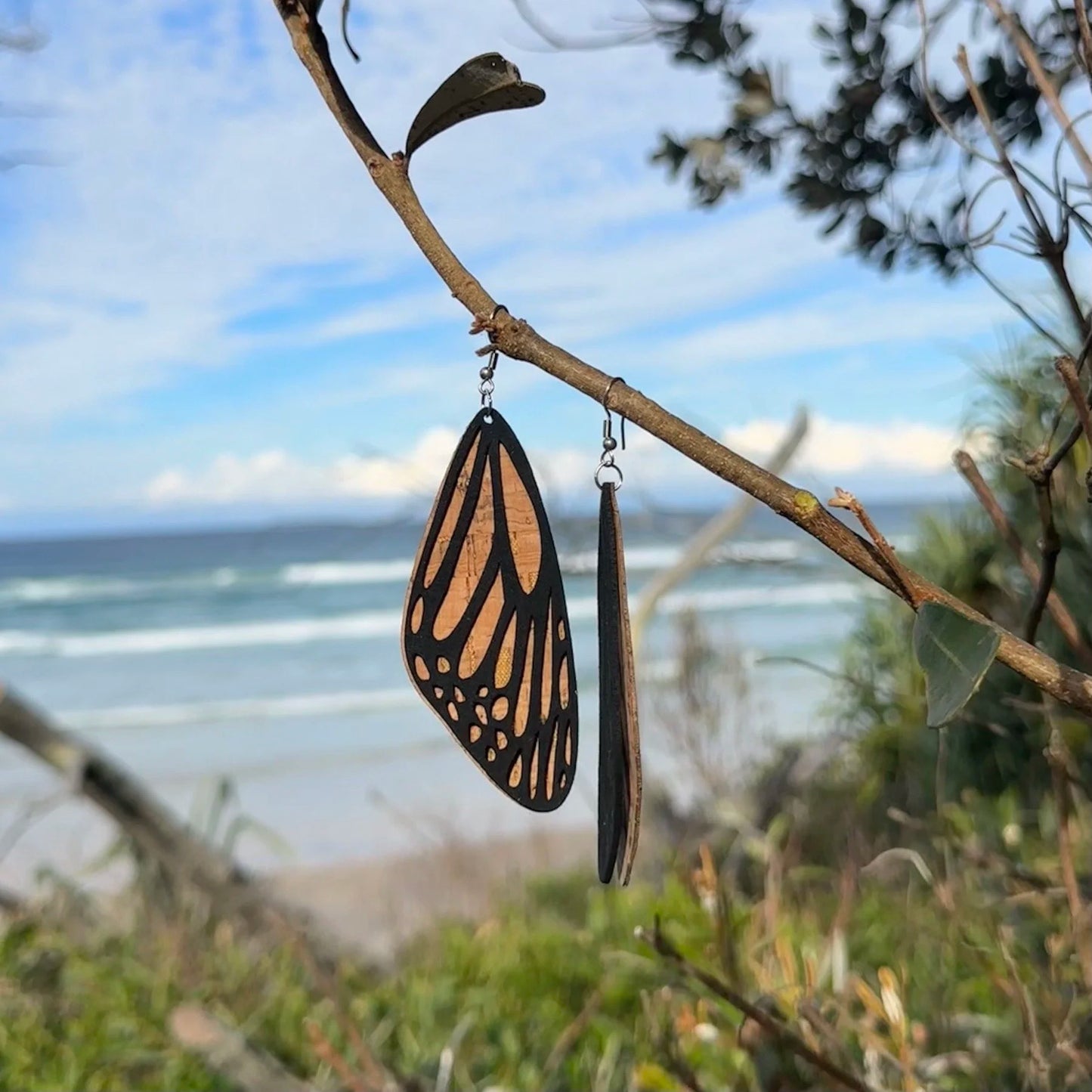 New~Butterfly Wing Cork Earrings