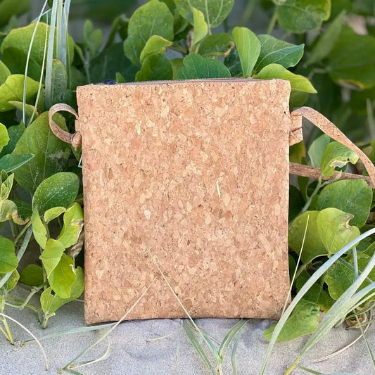 Cork Crossbody Bag with Patterned Zip Pockets - Rina