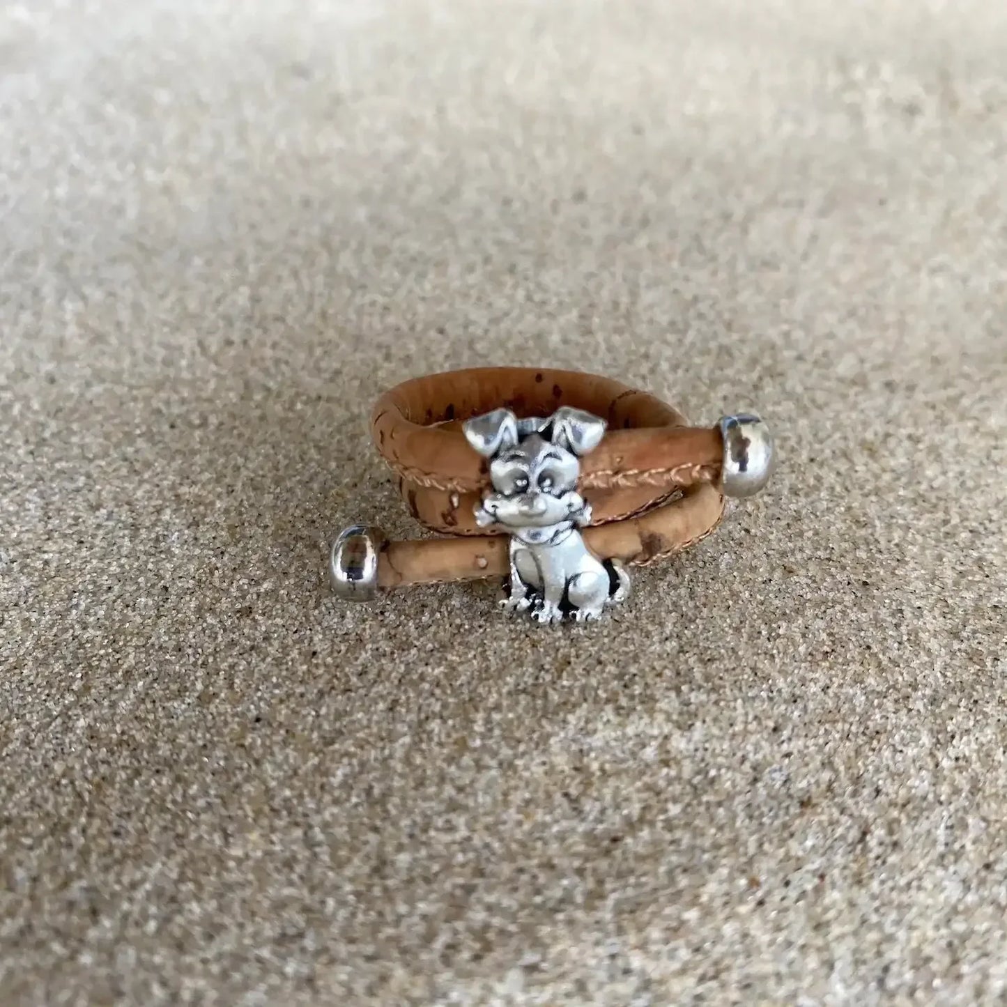 Cork Bracelet and Ring Set - Cute Dog Charm | Adjustable Vegan Jewellery - The Cork Shop