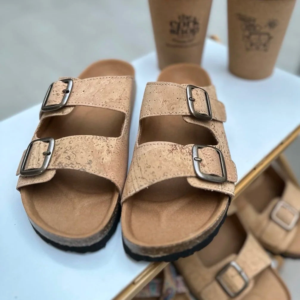 Natural Cork Double Strap Sandals