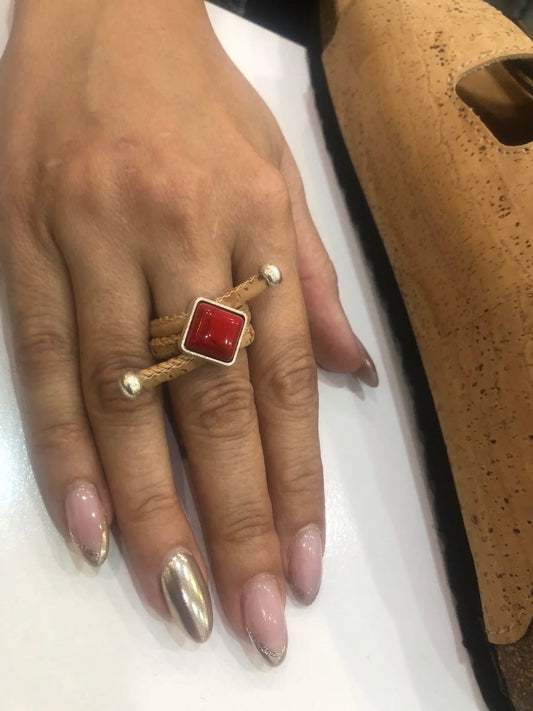 Cork Ring with Red Stone