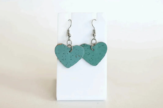 Cork Heart Earrings with Turquoise Stone - Zamak & Cork | Vegan - The Cork Shop 