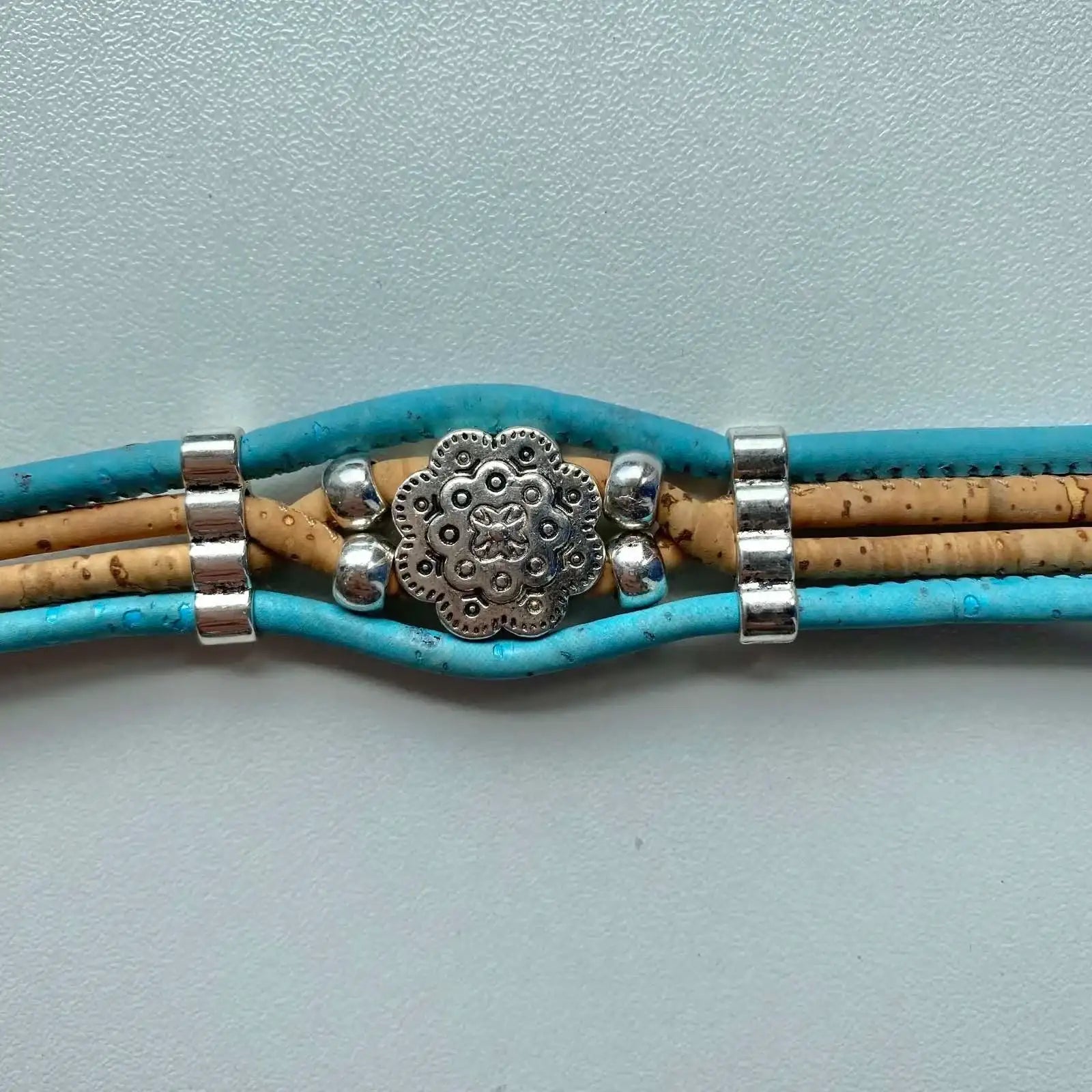 Cork Bracelet with Antique Silver Flower