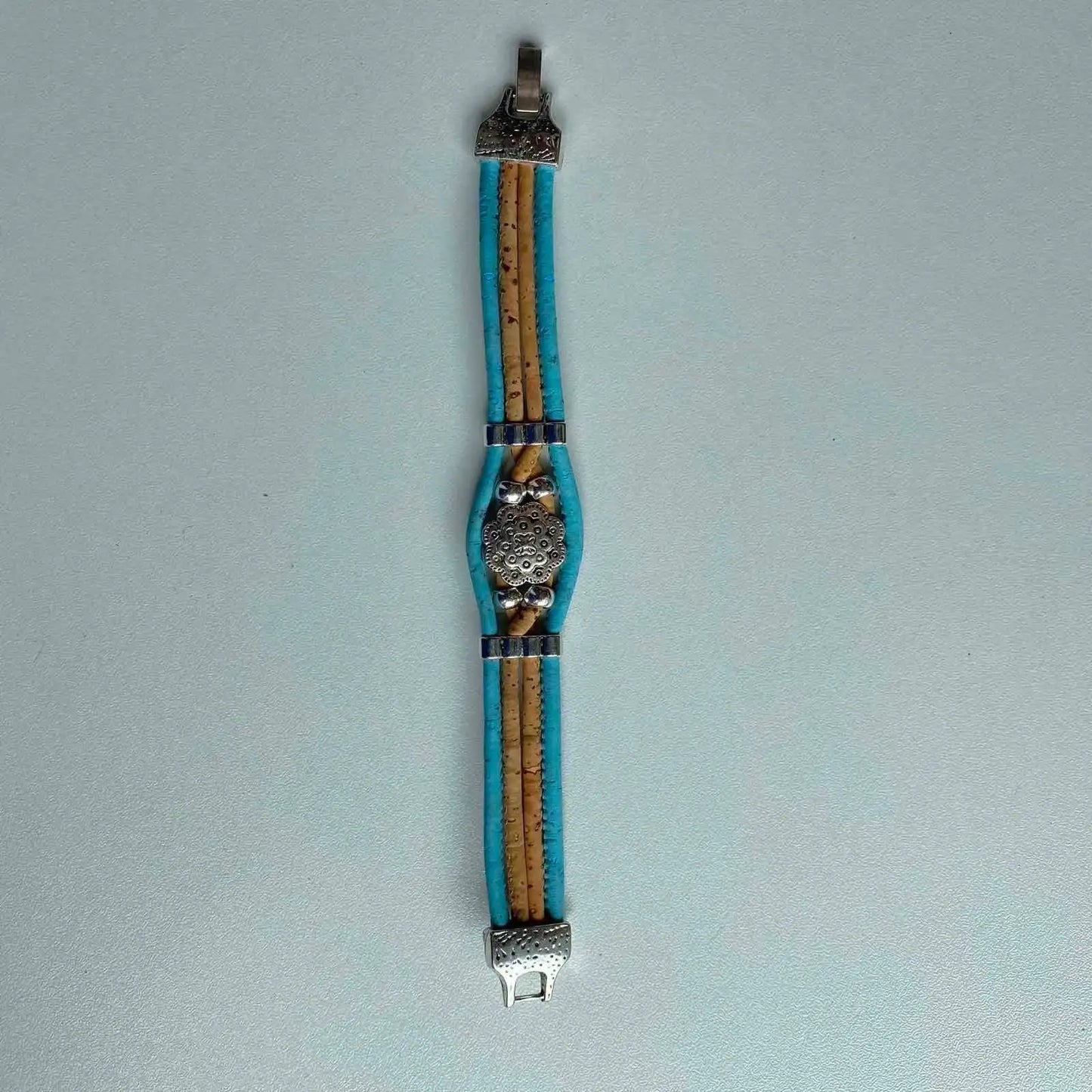 Cork Bracelet with Antique Silver Flower