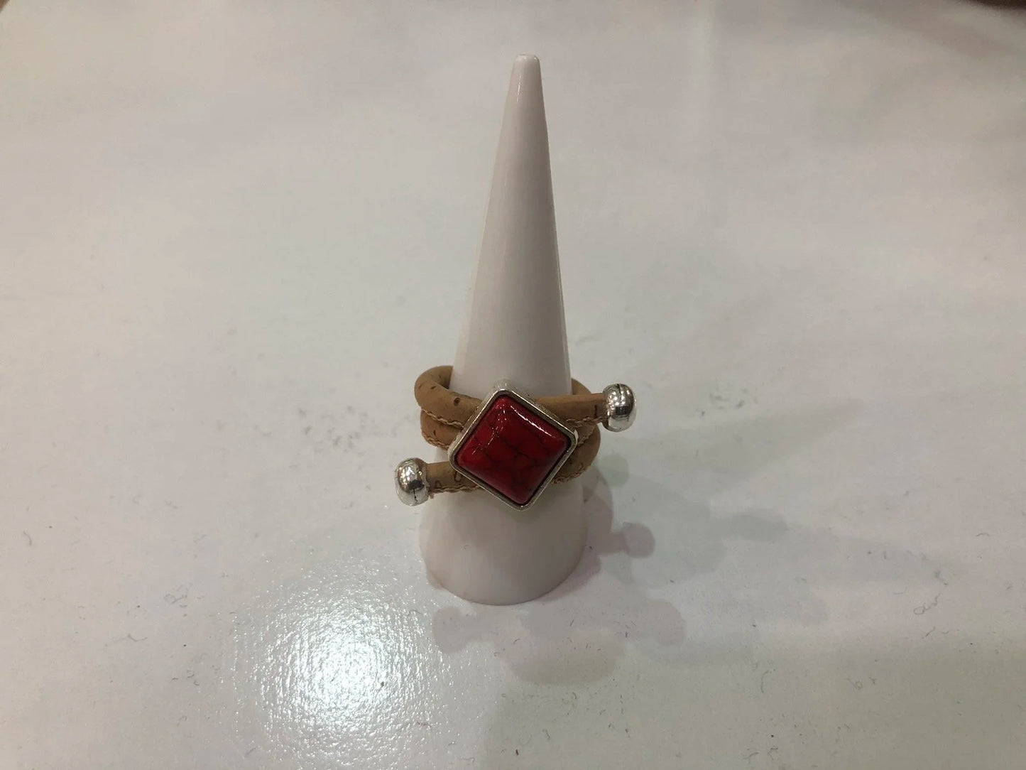 Cork Ring with Red Stone