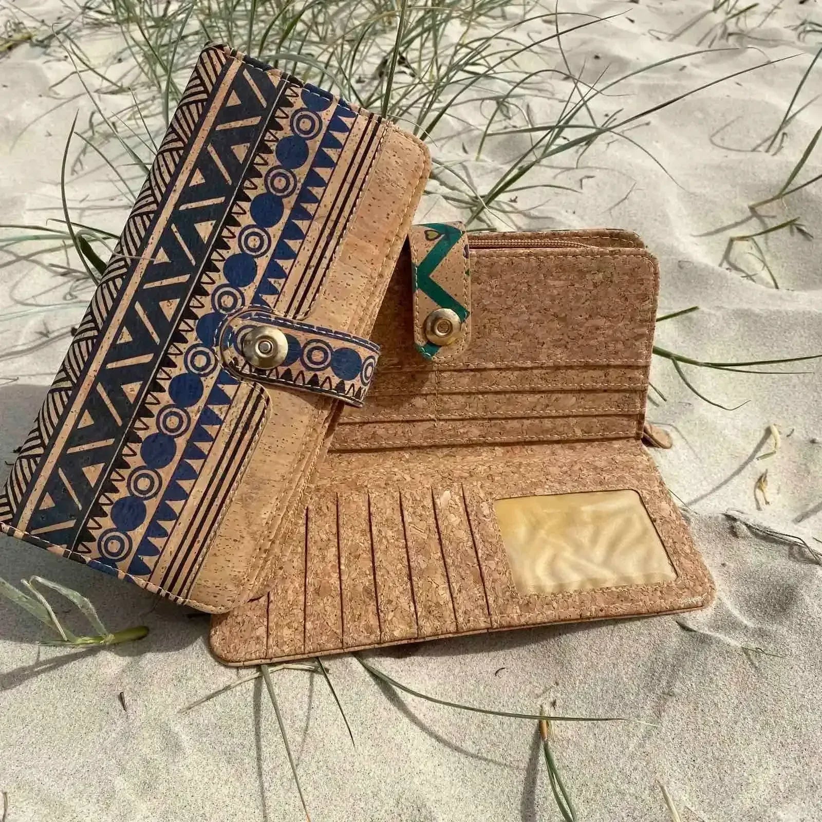 Large Patterned Cork Wallet - Fiona | Vegan Leather with Zip Coin Section - The Cork Shop 