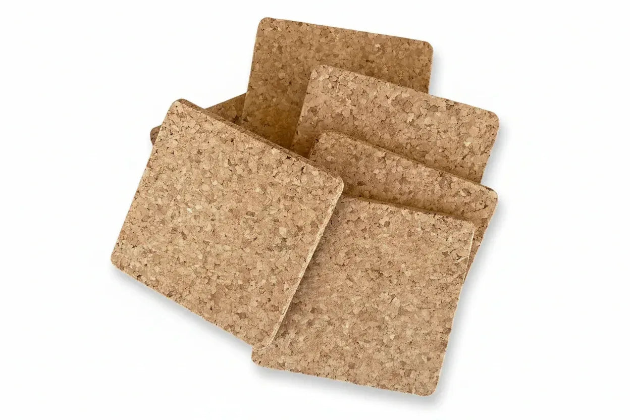Natural Cork Coasters Set of 6 - Square Vegan | Handcrafted in Portugal - The Cork Shop 