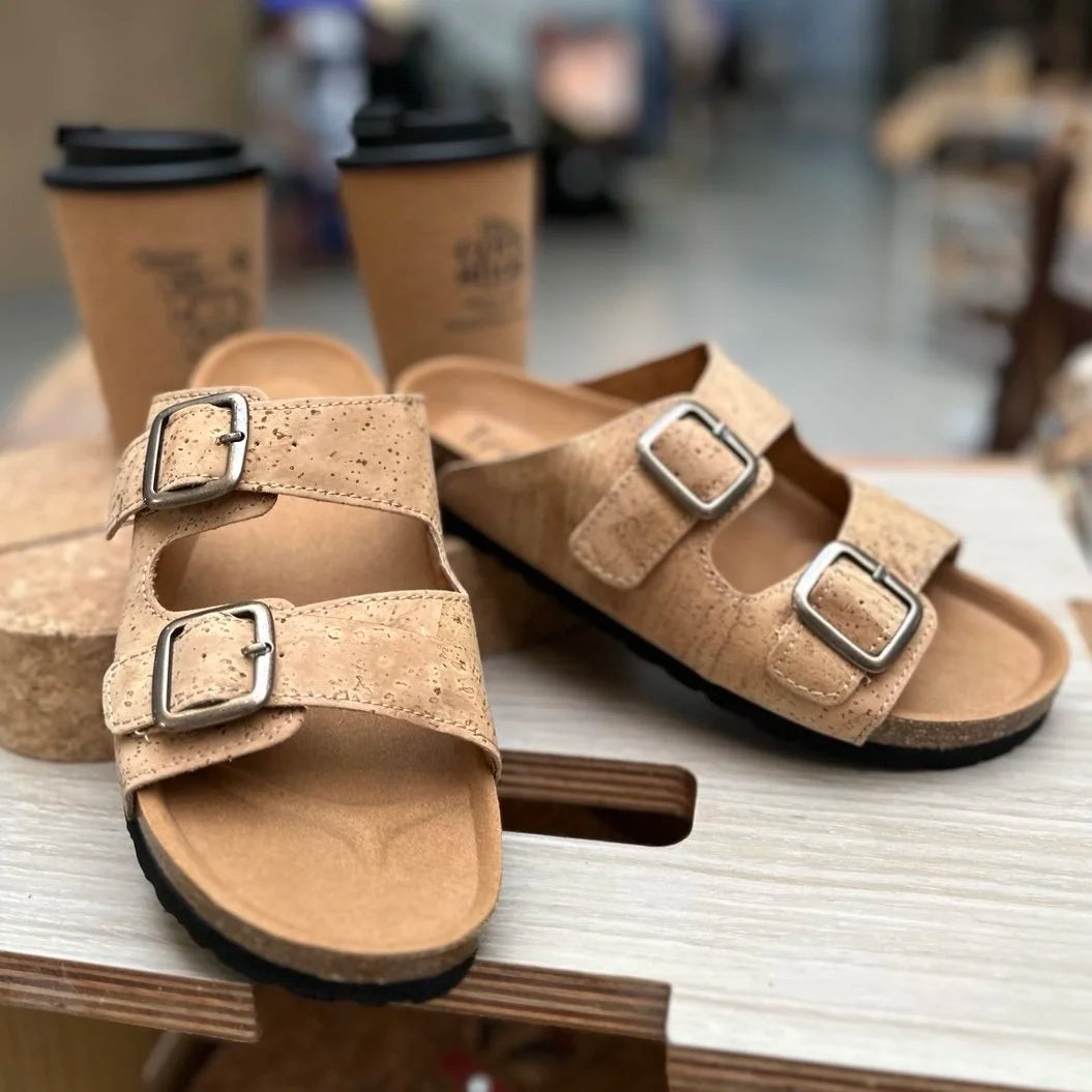 Natural Cork Double Strap Sandals