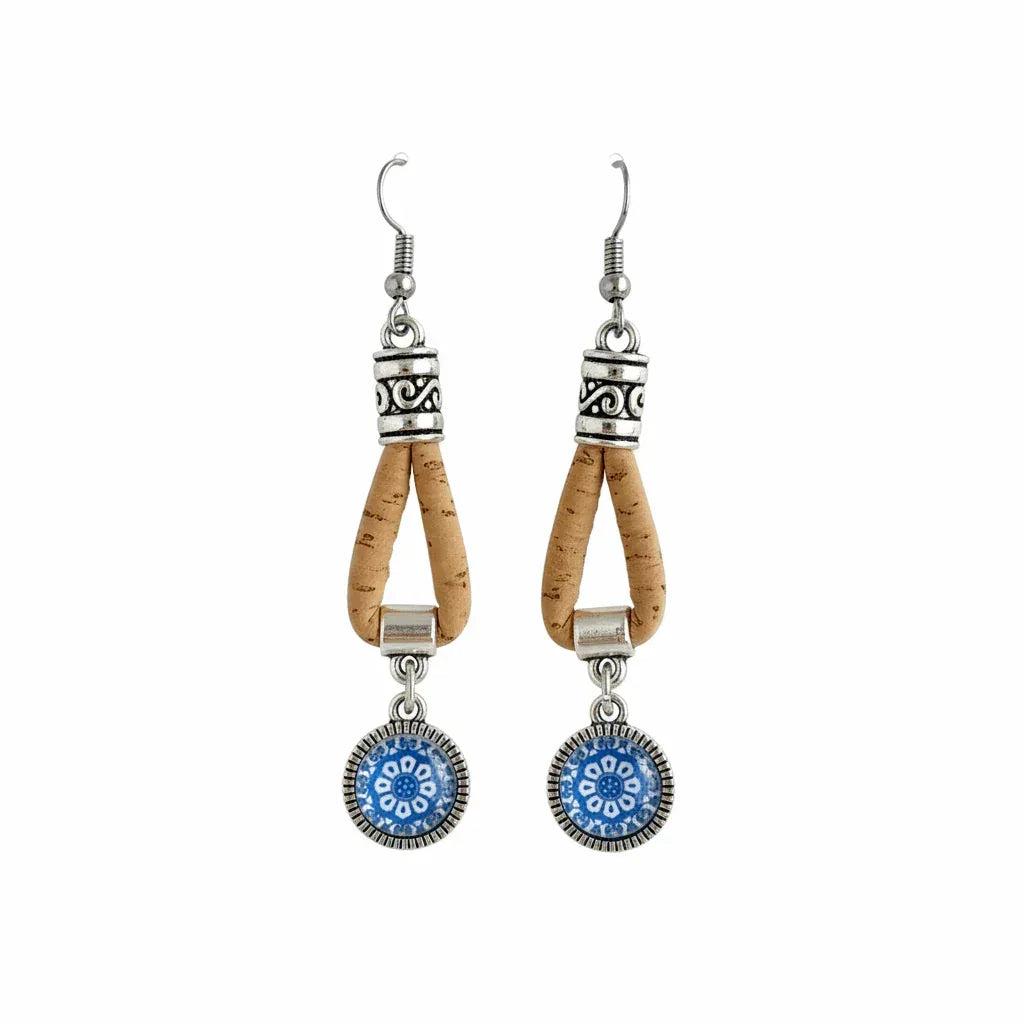 Cork Drop Earrings with Blue Stone - The Cork Shop 