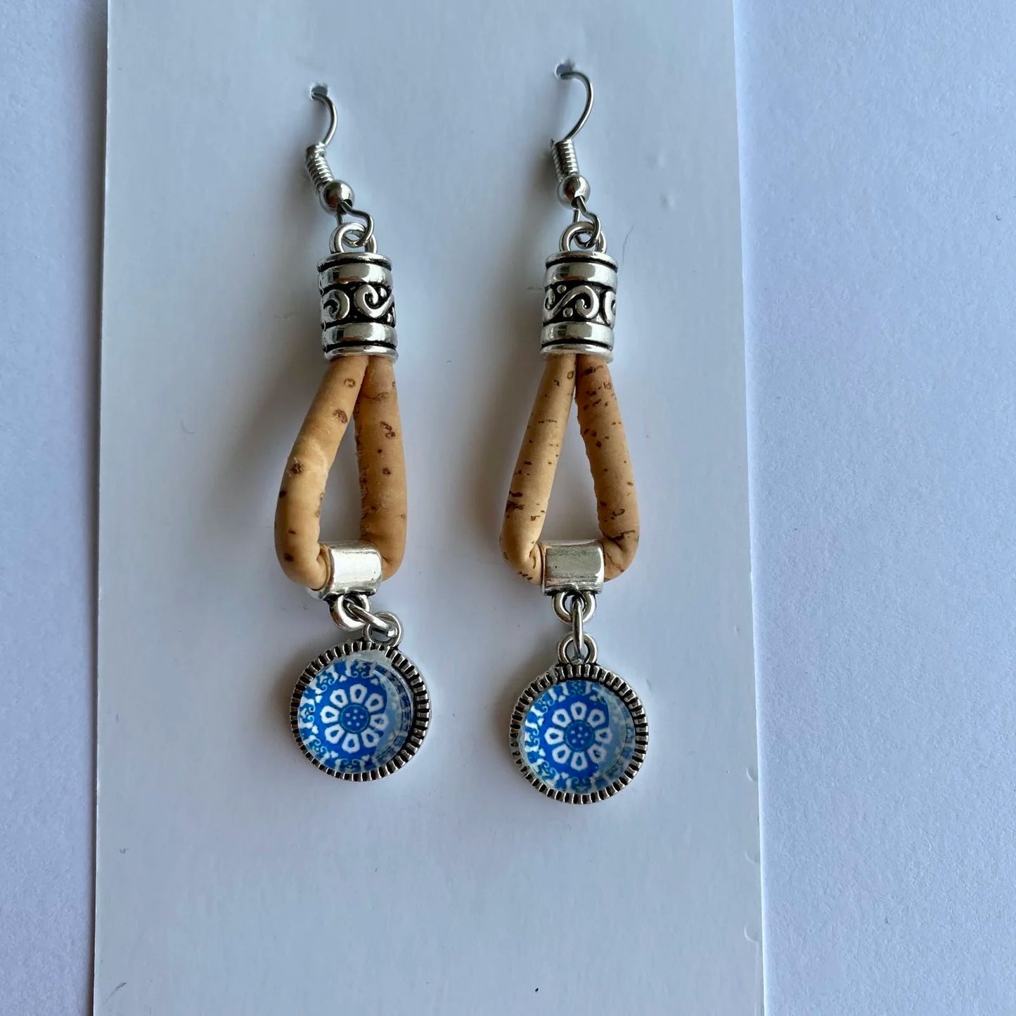 Cork Drop Earrings with Blue Stone