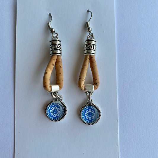 Cork Drop Earrings with Blue Stone
