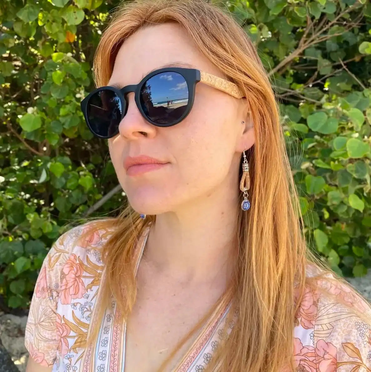 Cork Drop Earrings with Blue Stone