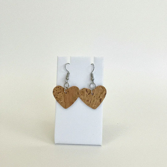 Natural Cork Earrings Heart Shaped - The Cork Shop 