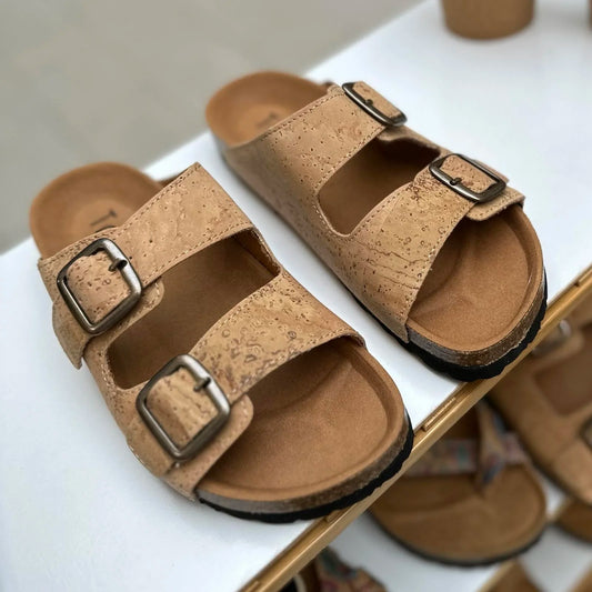 Natural Cork Double Strap Sandals