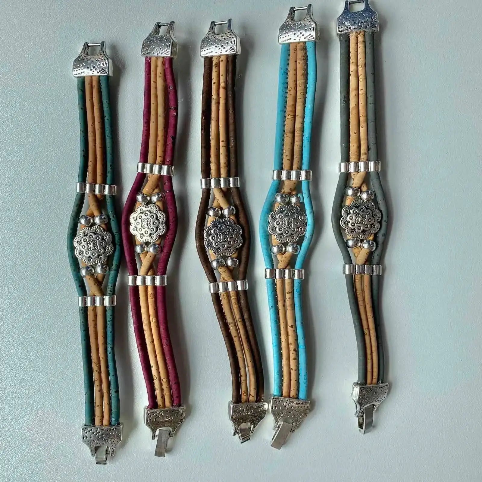 Cork Bracelet with Antique Silver Flower