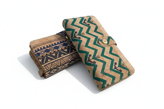 Large Patterned Cork Wallet - Fiona | Vegan Leather with Zip Coin Section - The Cork Shop 