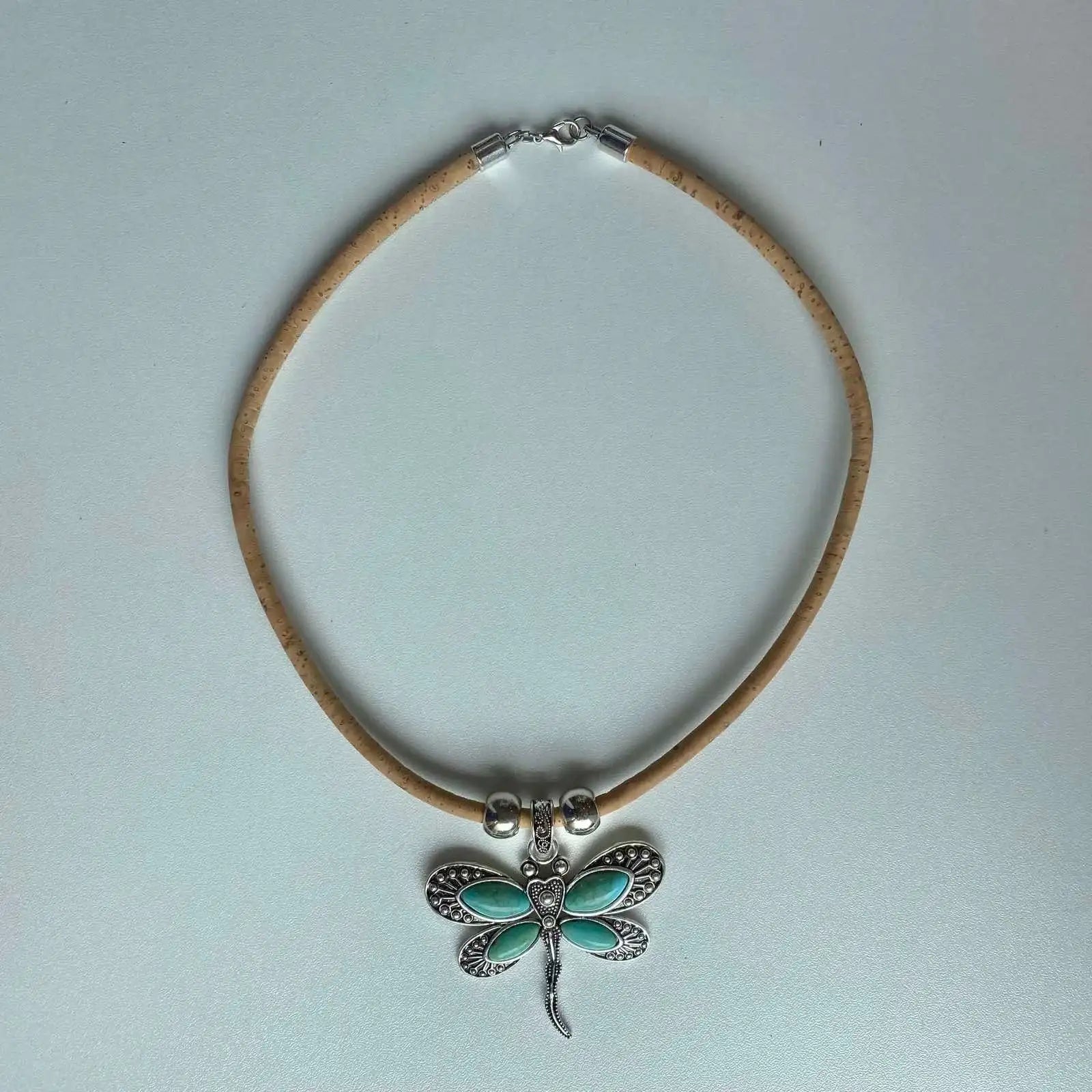 Cork Turquoise Dragonfly Pendant Necklace