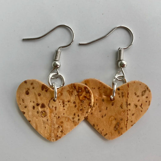 Natural Cork Earrings Heart Shaped