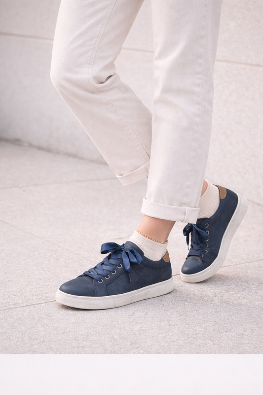 Navy Blue Cork Sneakers - Unisex Vegan Leather Shoes | Made in Portugal
