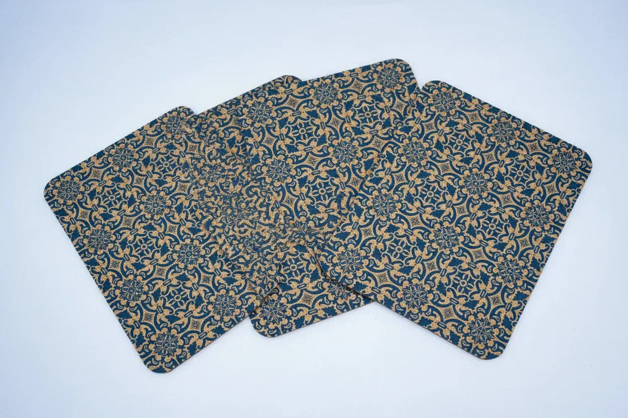 Blue Pattern Cork Placemats Set of 4 - Portuguese Design - The Cork Shop 