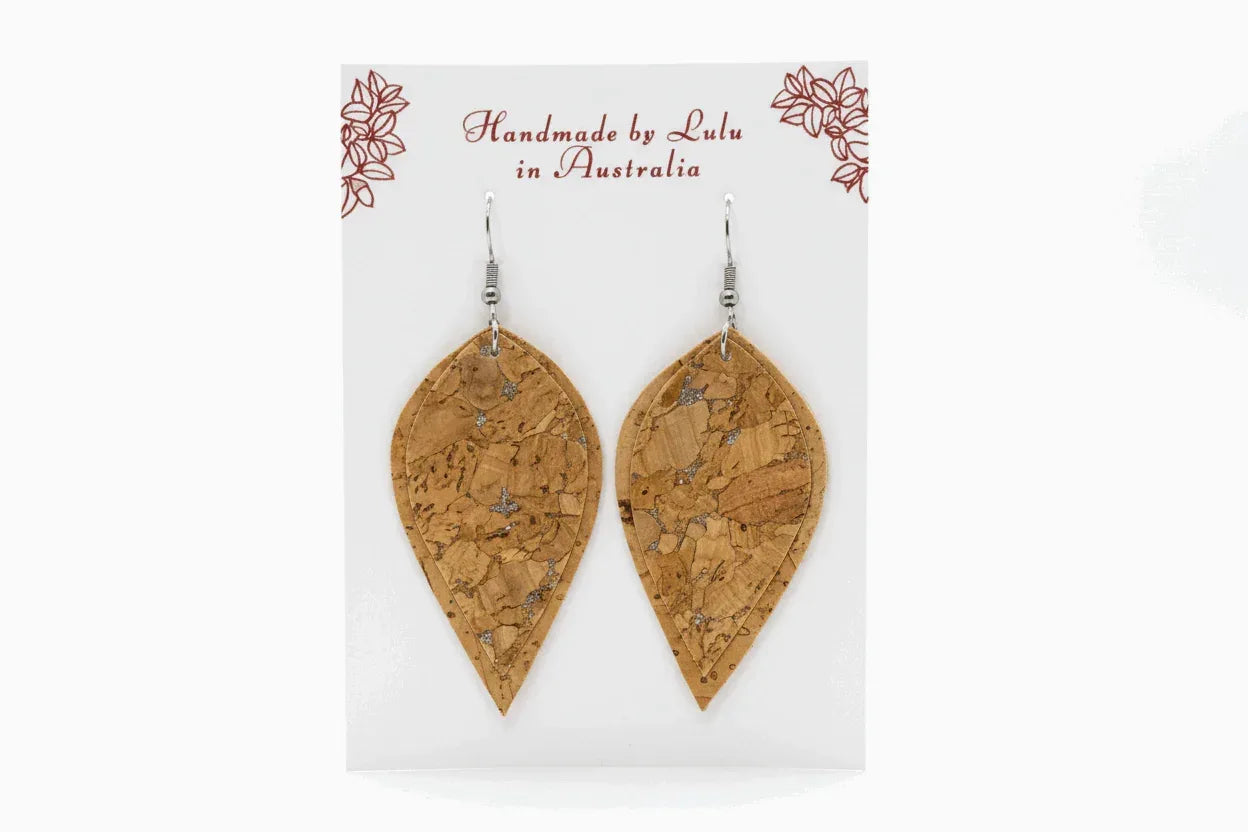 Handmade Cork Earrings with Gold Fleck - Surgical Steel | Vegan - The Cork Shop 