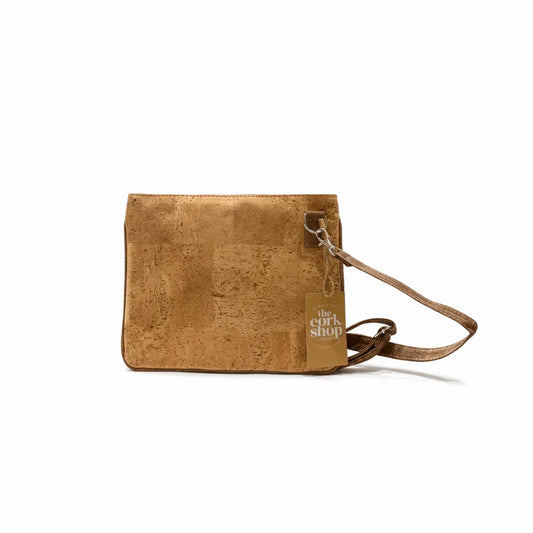Zeta Natural Cork Slimline Handbag - Crossbody with Brown Trim - The Cork Shop 