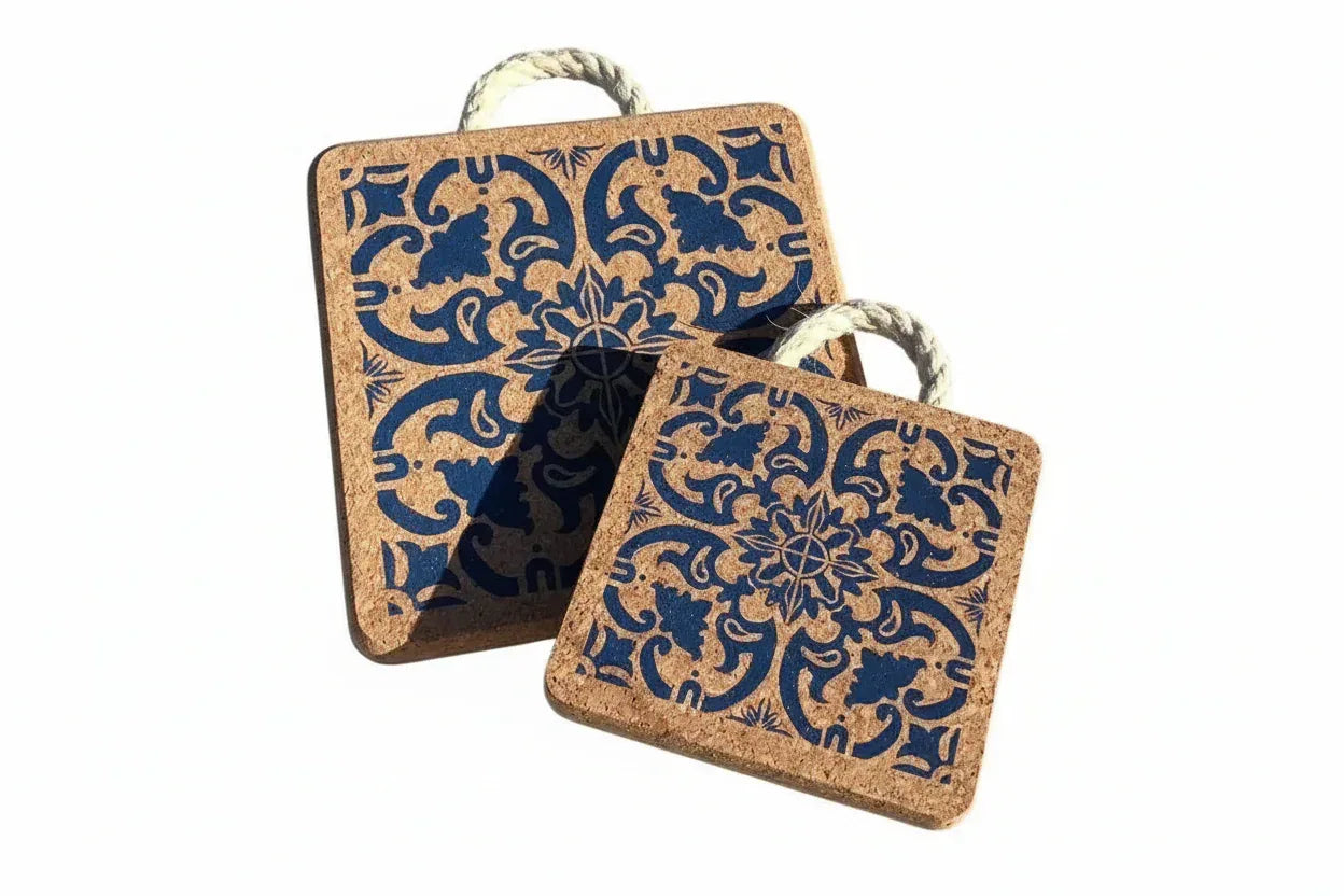Patterned Cork Trivet with Rope Handle - The Cork Shop 