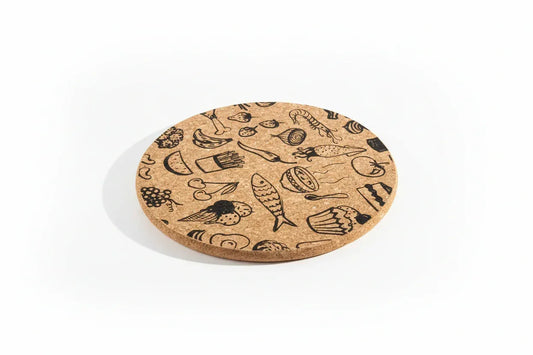 Round Cork Trivet with Playful Design - The Cork Shop 