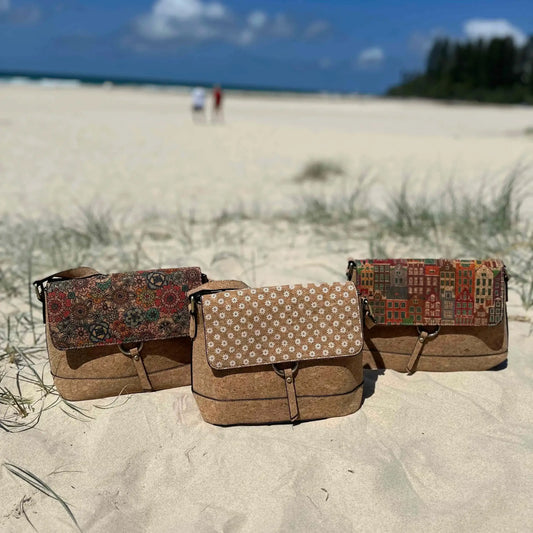 Cher Cork Handbag - Patterned Flap Crossbody & Shoulder Bag